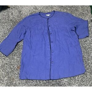Hot Cotton Tunic Blazer Womens Size L Linen 3/4 Sleeve USA Blue
